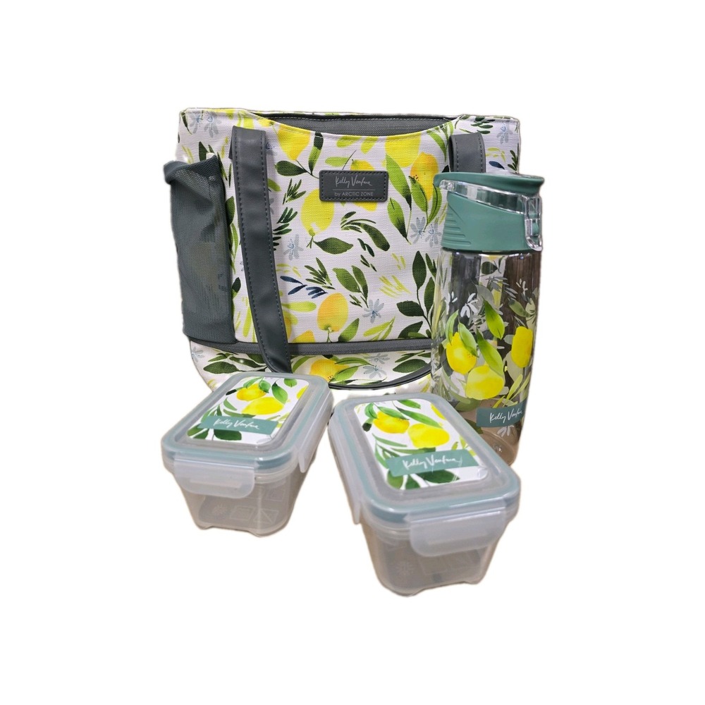 Kelly Ventura by Arctic Zone 5-Piece Insulated Lunch Tote, white with lemons.